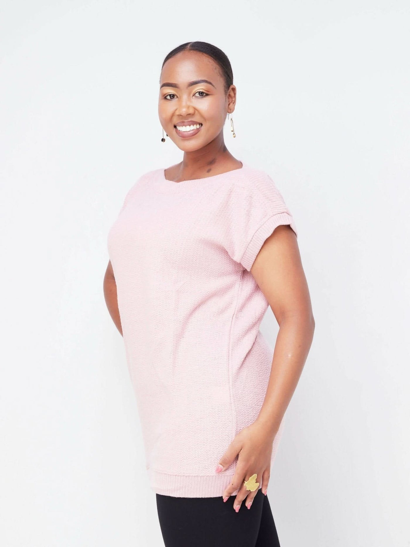 Hessed Short Sleeved Sweeter Top - Pink - Shopzetu