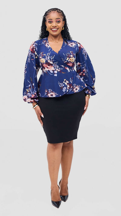 Lizola Adley Wrap Blouse Top - Floral - Shopzetu