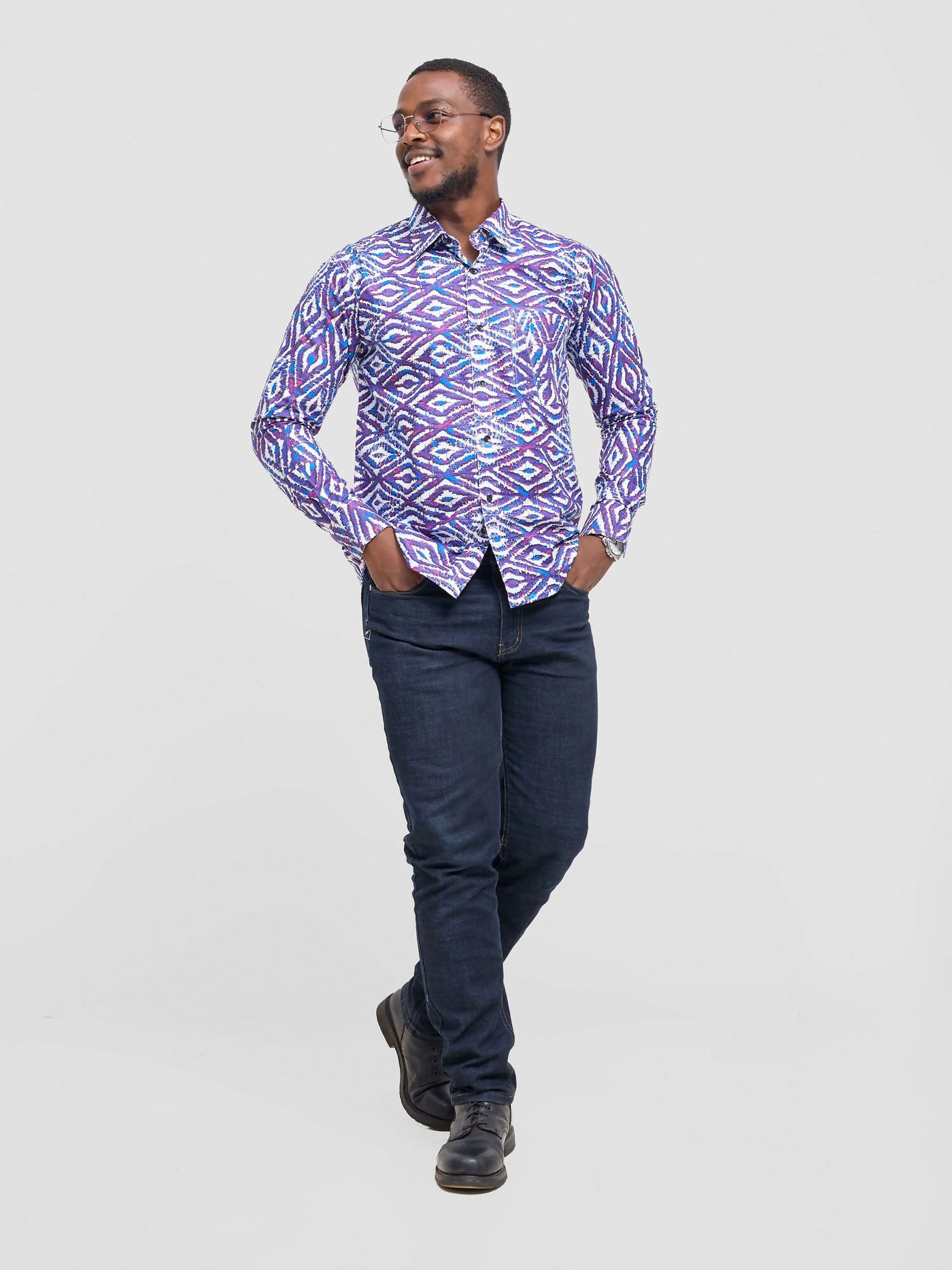 Mendilines Warm African Shirt - Purple / Pink Print - Shopzetu