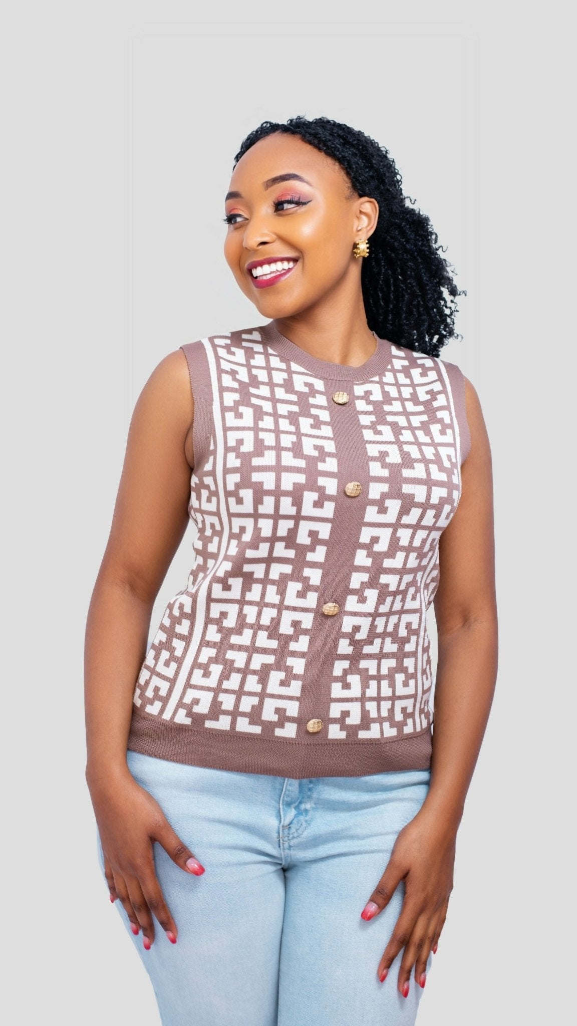 The Fashion Frenzy Sleeveless Sweater Top - Khaki - Shopzetu