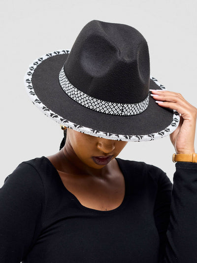 Umbo Collections Fedora With Beaded Band and Brim Hat - Black