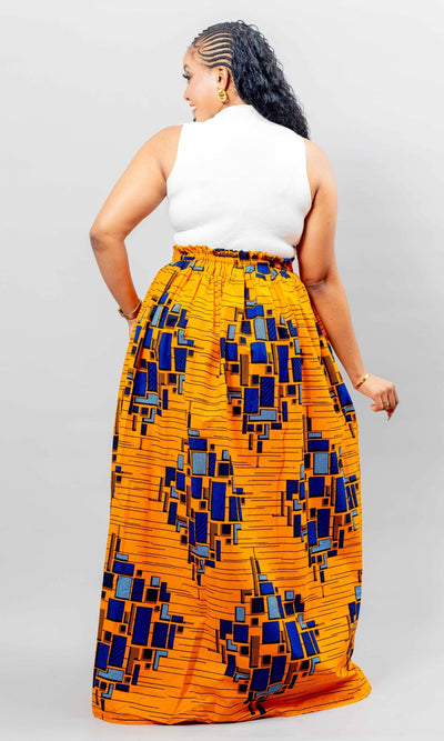 African Yuva Lily African Print Skirt - Orange Print - Shopzetu