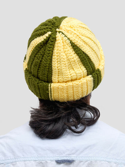 Twist & Turn Beanie Hat - Green / Yellow - Shopzetu