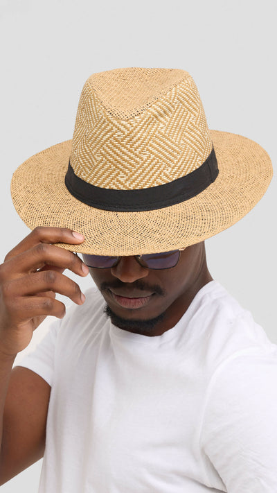 Umbo Collections Straw Fedora Hat - Beige