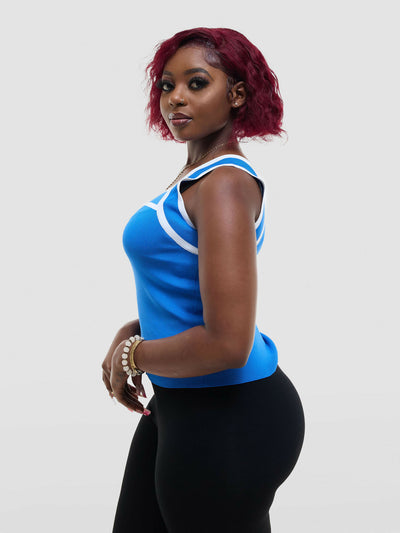 The Fashion Frenzy Bold Contrast Acrylic Tank Top – Blue - Shopzetu