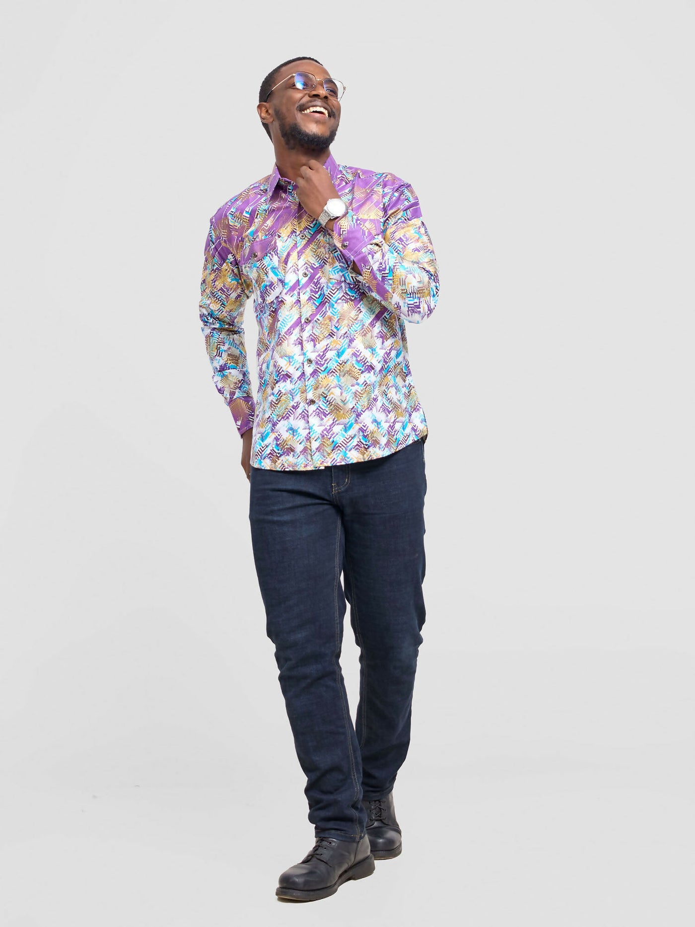 Mendilines Warm African Shirt - Purple / Blue Print - Shopzetu