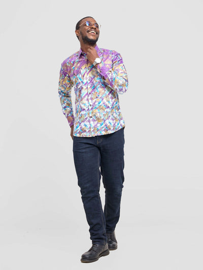Mendilines Warm African Shirt - Purple / Blue Print - Shopzetu