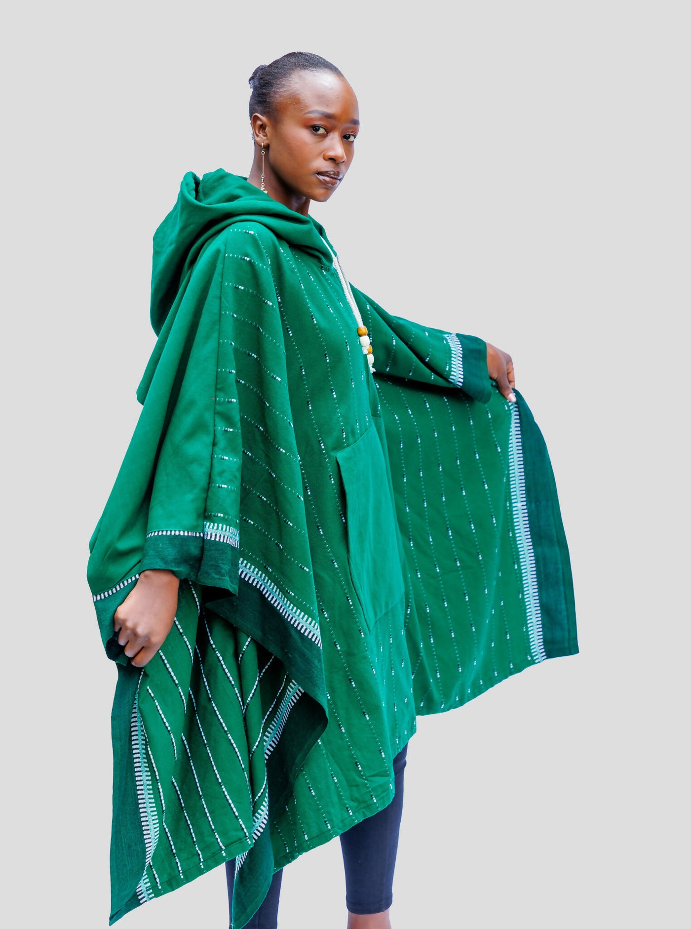 Liquid Lemn Jasiri Poncho with Pockets - Green
