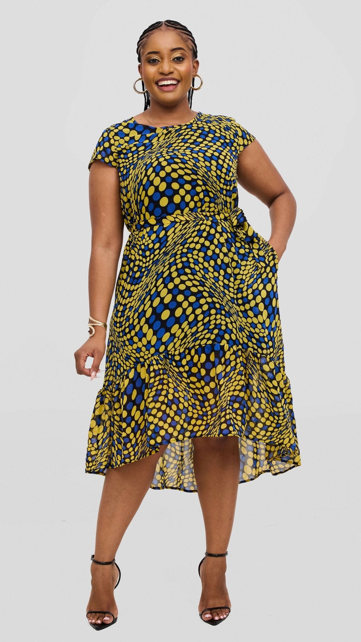 Lizola Kynlee Shift Dress - Yellow / Blue / Black - Shopzetu