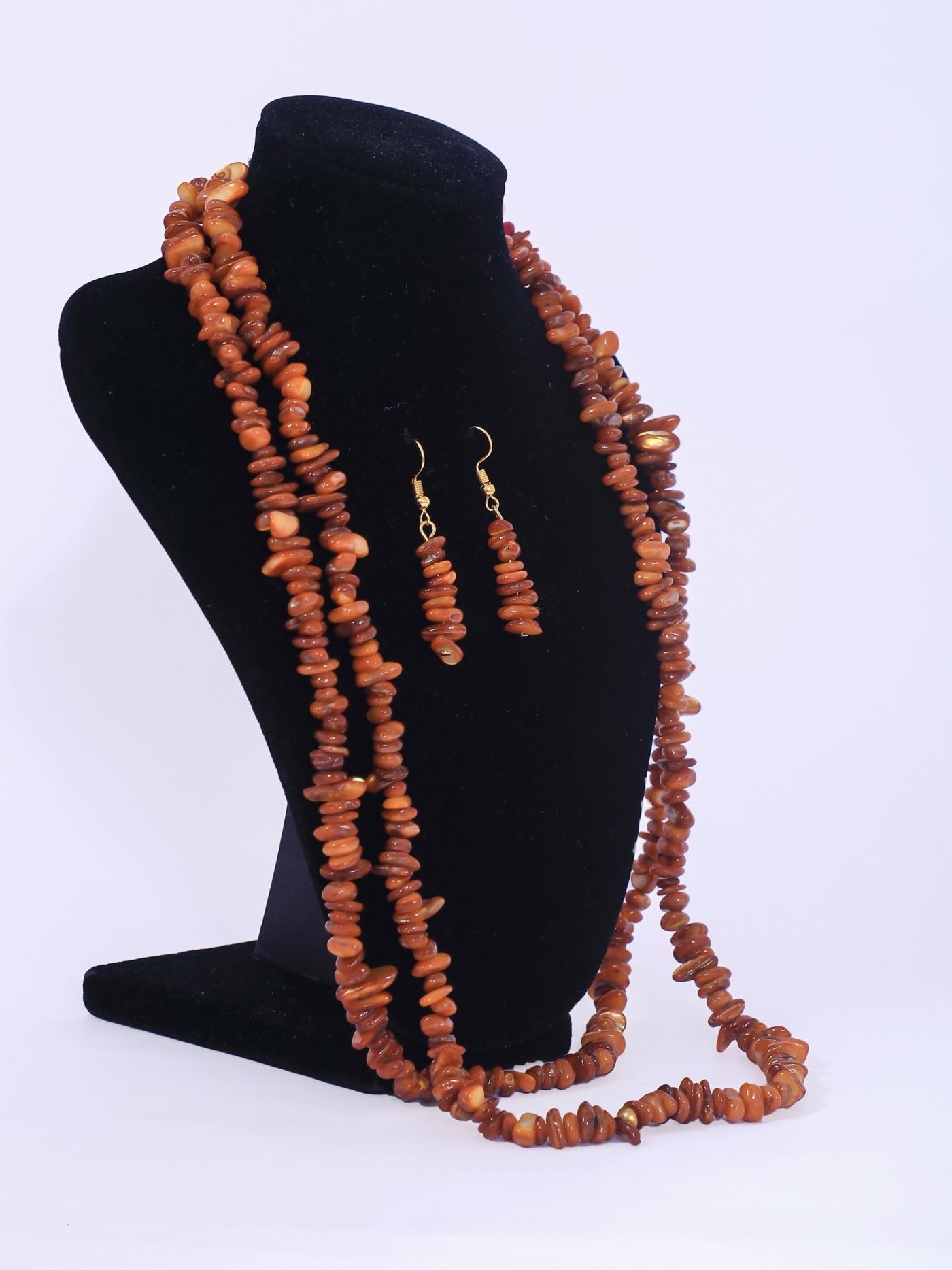 Double Layered Ceramic Beads Necklace Set - Brown - Shopzetu