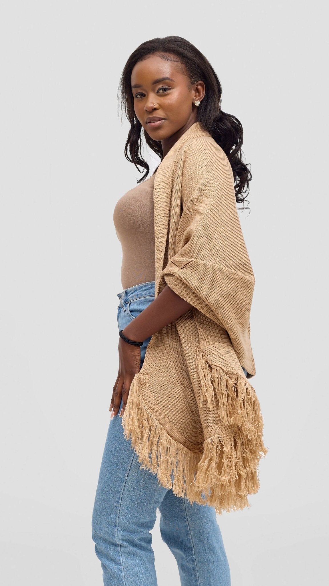 Anel's Diamond Poncho - Beige - Shopzetu