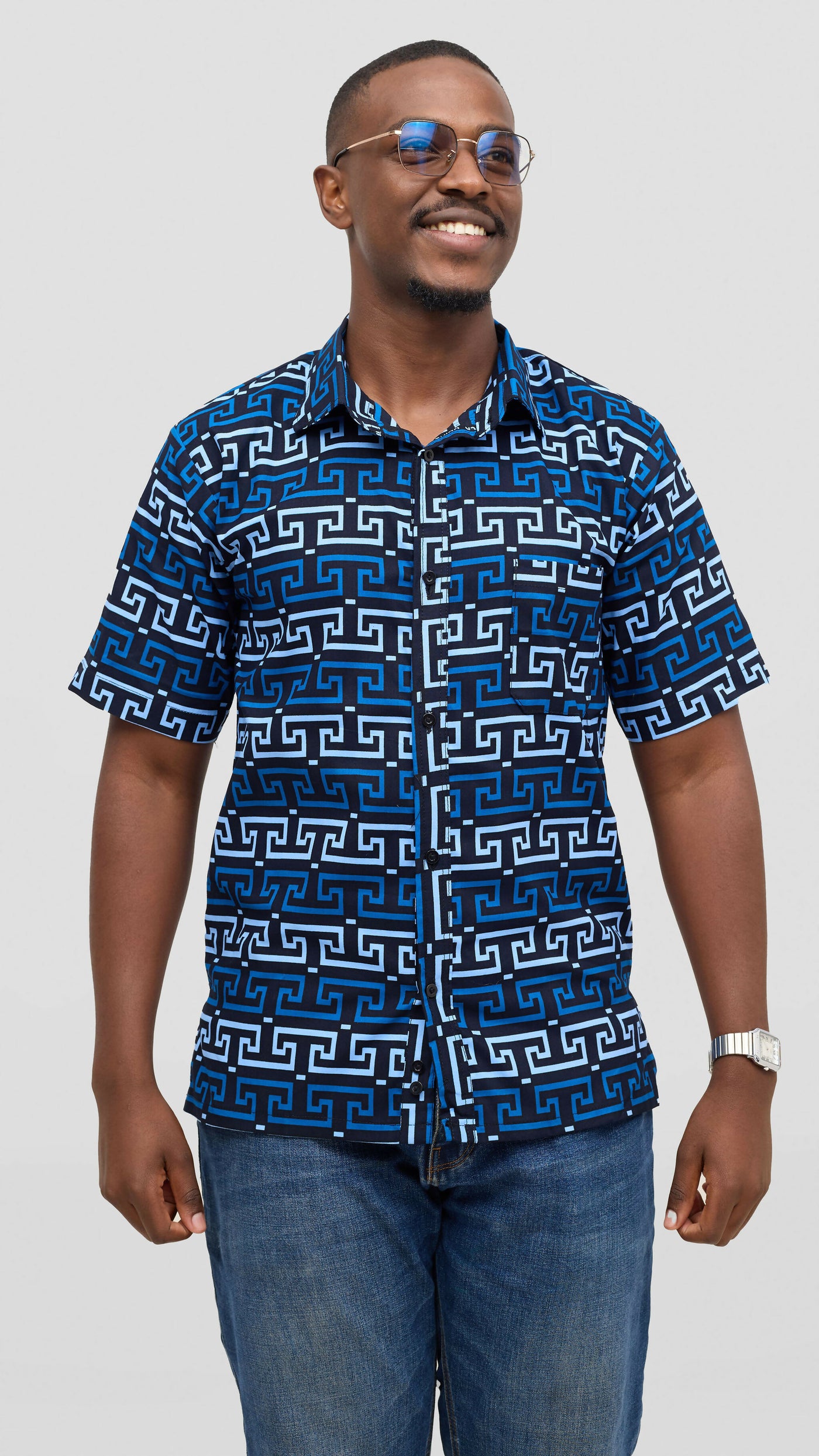 Rafiki Threads African Heritage Shirt - Blue Print