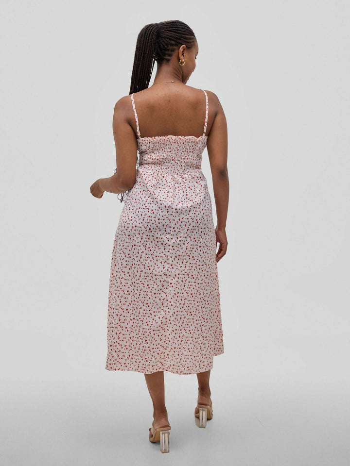 Hessed Flower Print Midi Sleeveless Dress - White - Shopzetu