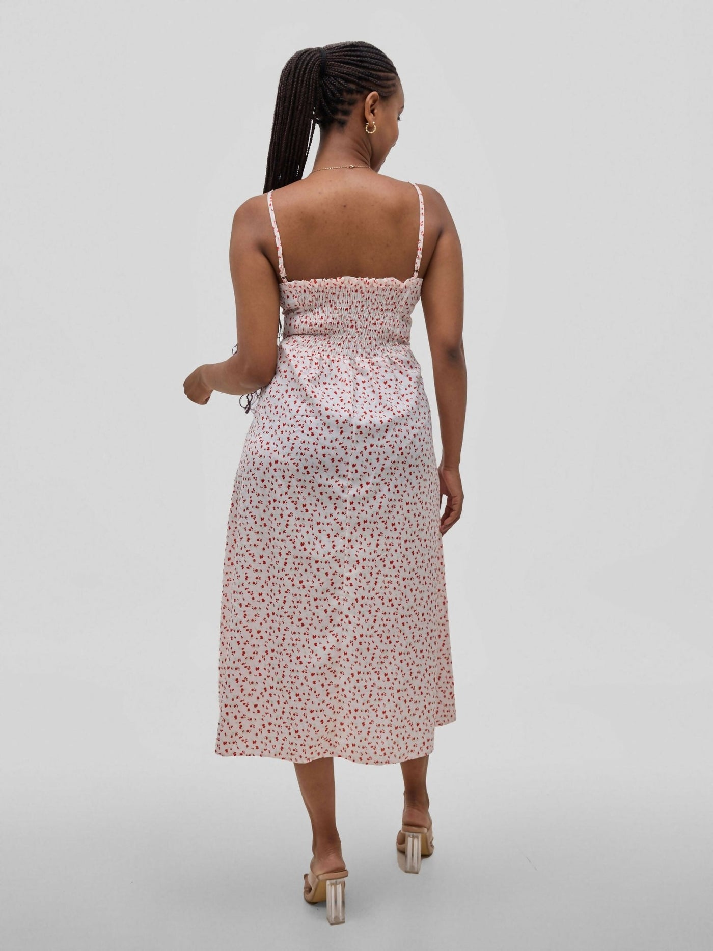 Hessed Flower Print Midi Sleeveless Dress - White - Shopzetu