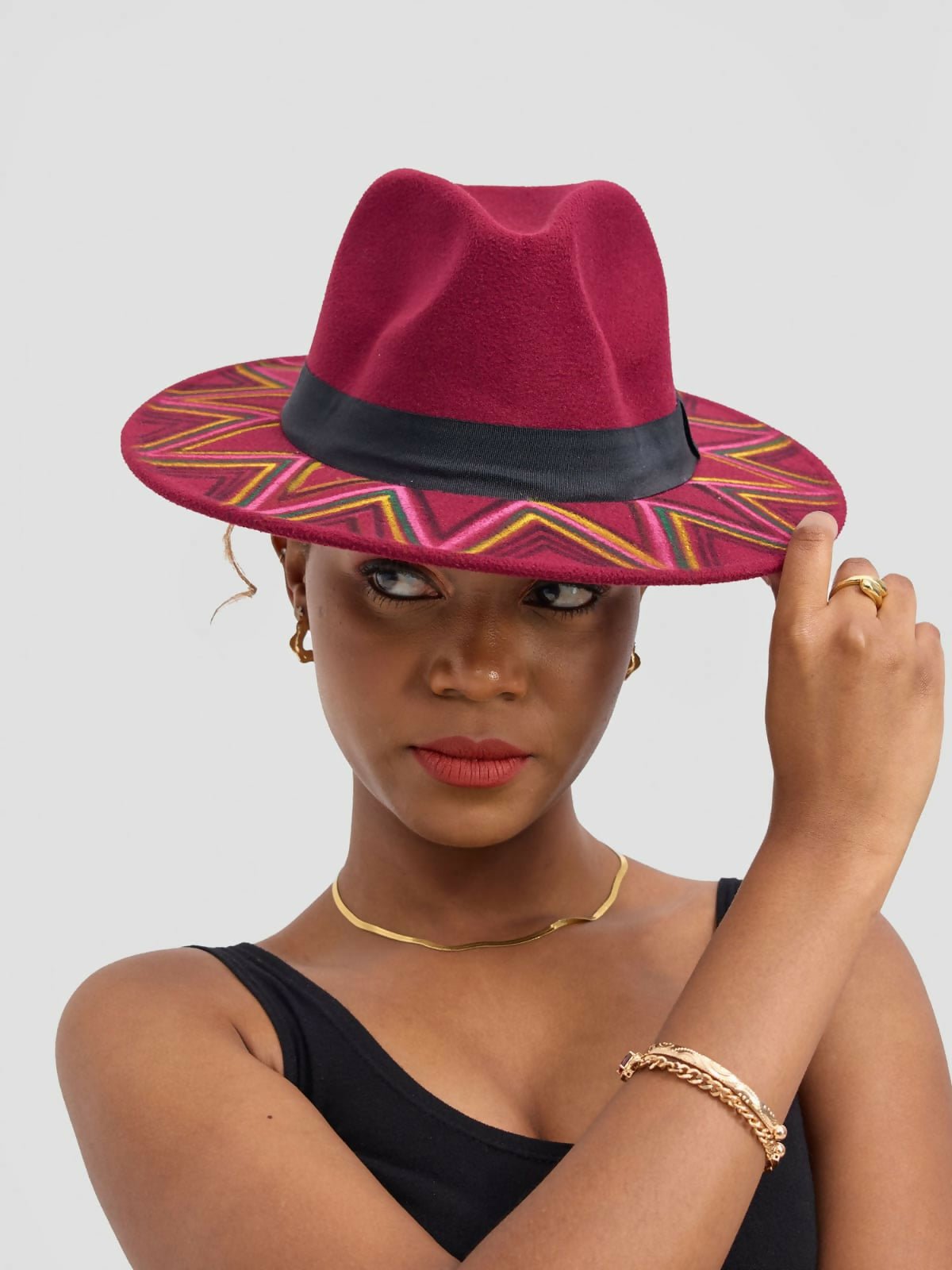 Umbo Collections Handpainted Fedora Hat - Burgundy - Shopzetu