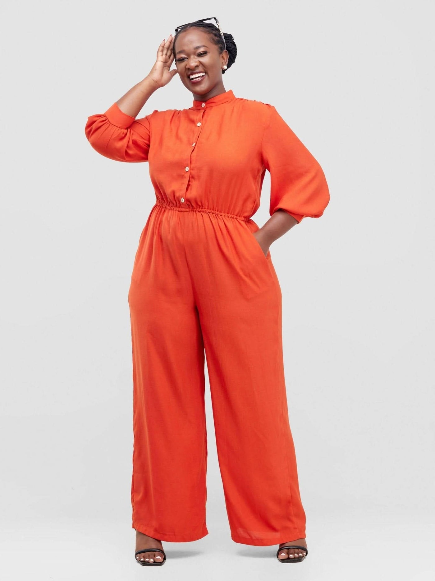 Aramay Orchid Stand Collar Jumpsuit - Orange - Shopzetu