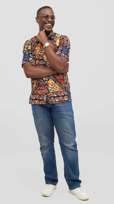 Rafiki Threads Earth Adam's Shirt - Brown Print