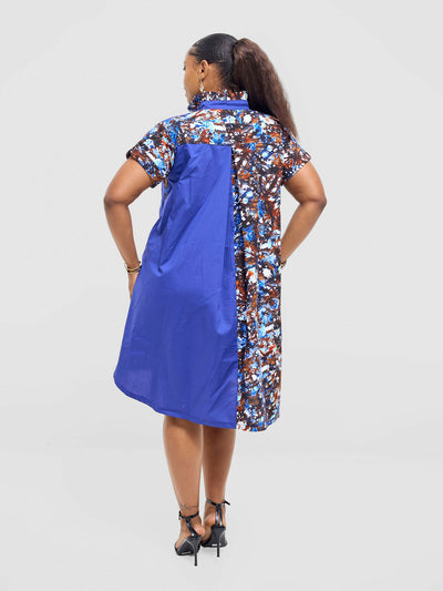 Vazi Afriq Cotton Ankara Shirt Dress - Blue - Shopzetu