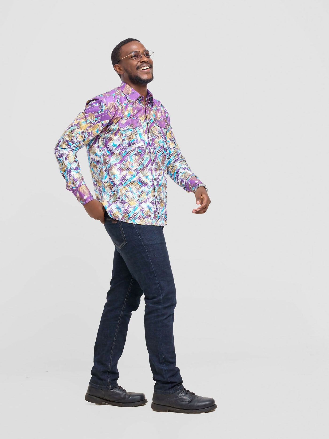 Mendilines Warm African Shirt - Purple / Blue Print - Shopzetu