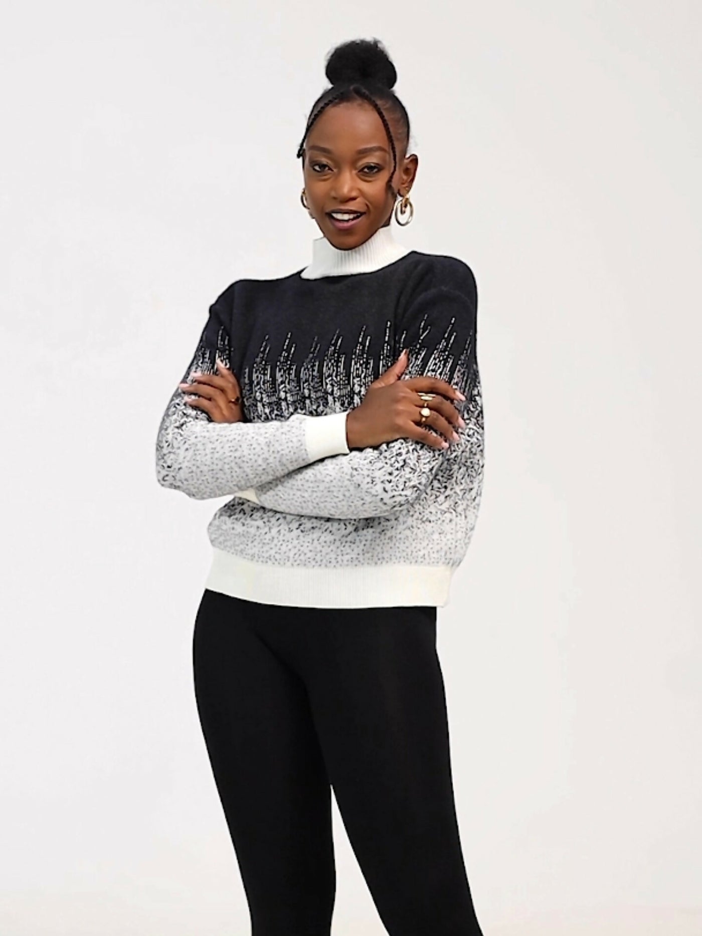 The Fashion Frenzy Pullover Sweater - White / Black - Shopzetu