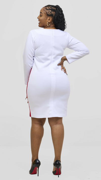 Zosa Bosselle Asymmetrical Bust Line Dress - White / Red