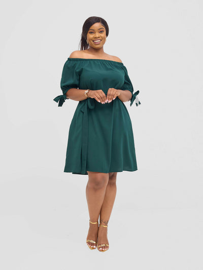 Salok Wear Dabby Off - shoulder Dress - Green - Shopzetu