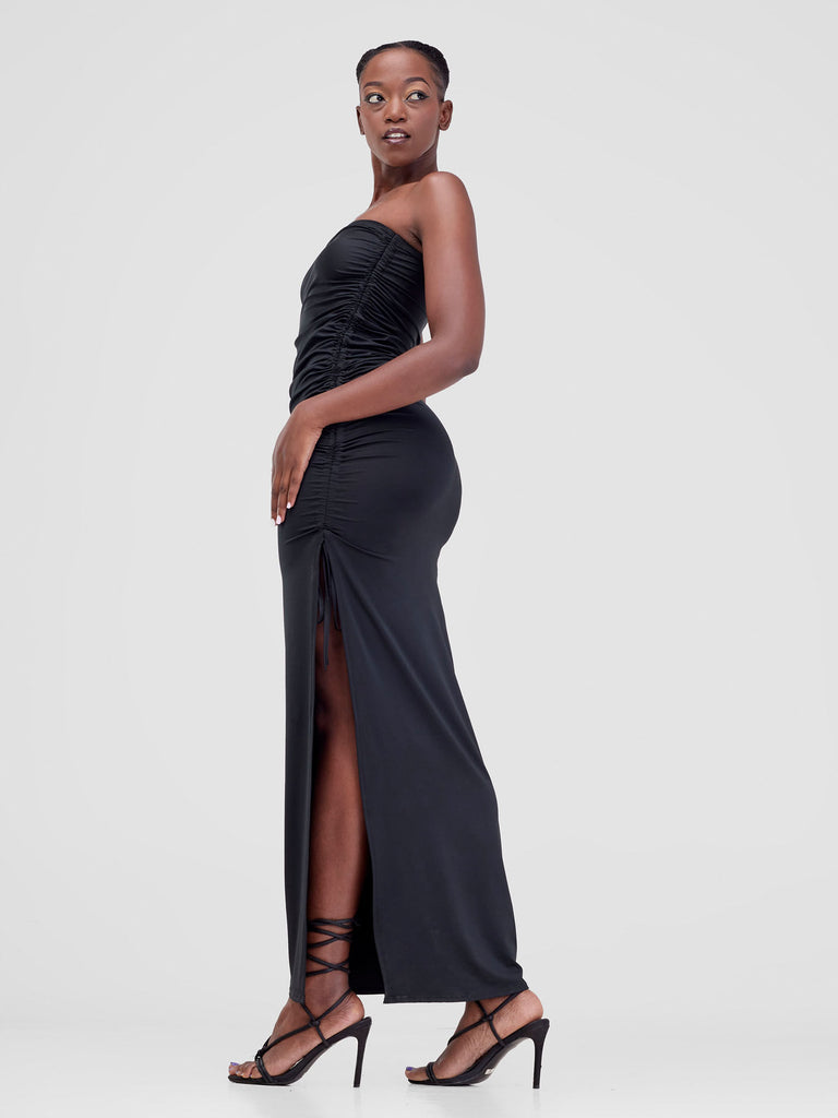 Zoya Luna Drawstring Maxi Dress - Black