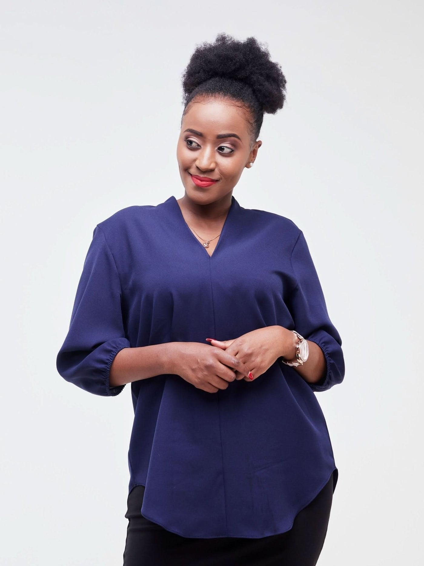 Vivo Dua 3/4 Sleeved V Neck Shirt - Navy Blue - Shopzetu