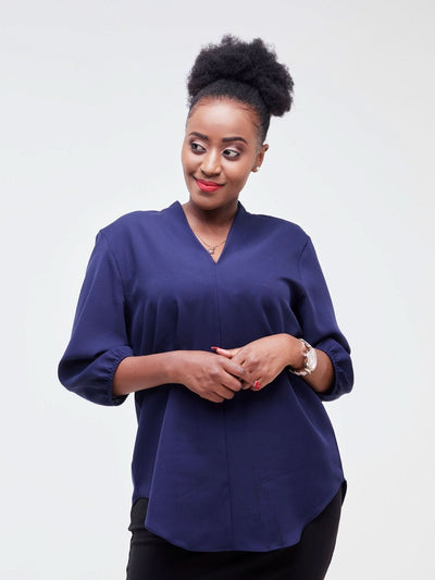 Vivo Dua 3/4 Sleeved V Neck Shirt - Navy Blue - Shopzetu