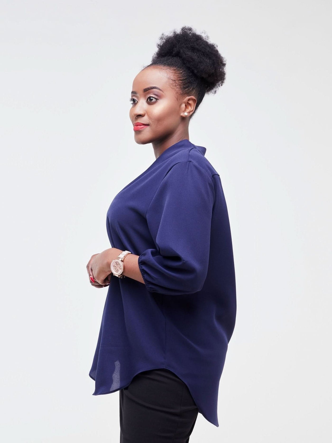Vivo Dua 3/4 Sleeved V Neck Shirt - Navy Blue - Shopzetu