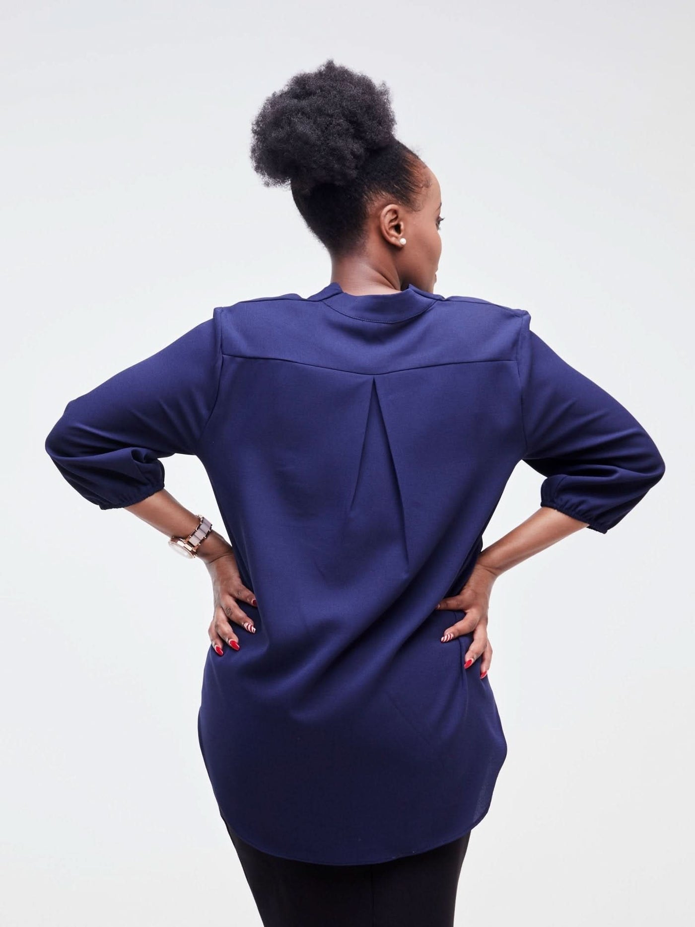Vivo Dua 3/4 Sleeved V Neck Shirt - Navy Blue - Shopzetu
