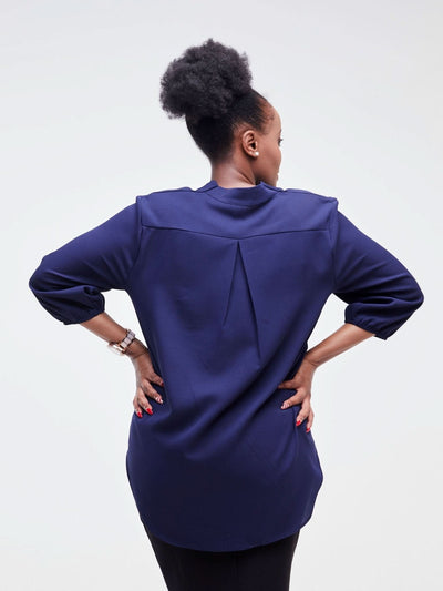 Vivo Dua 3/4 Sleeved V Neck Shirt - Navy Blue - Shopzetu