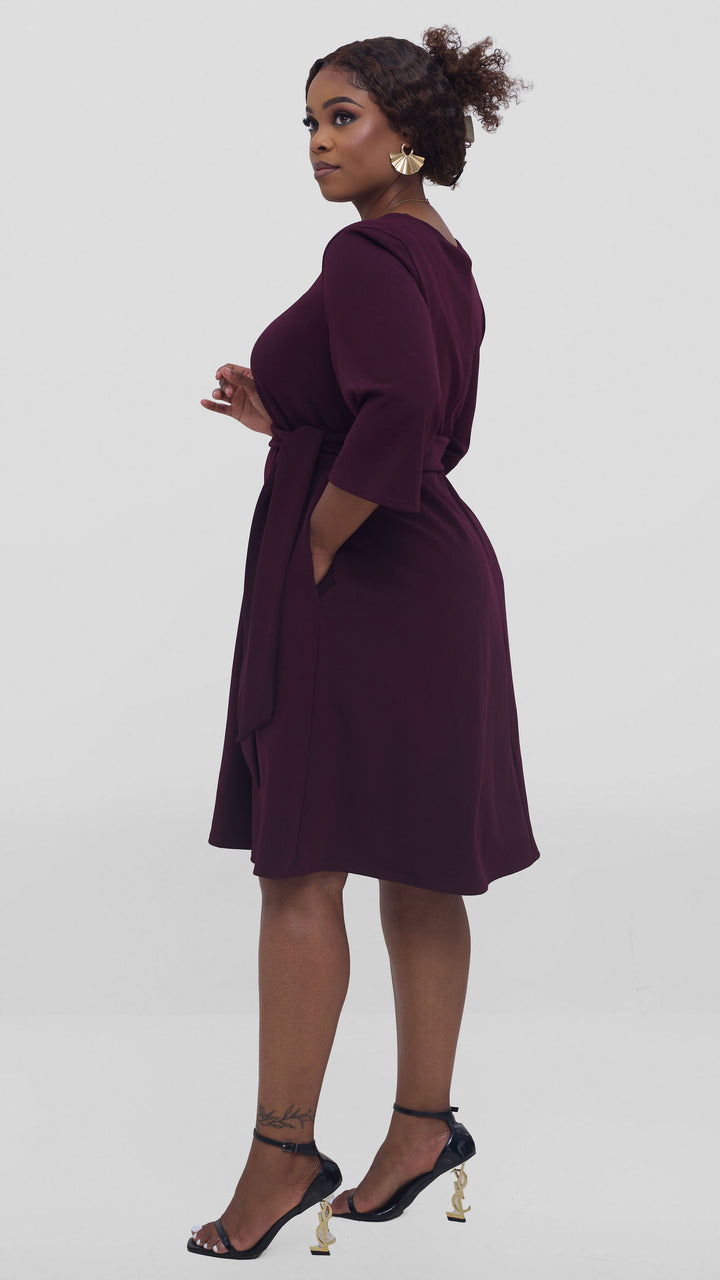 Vivo Imara 3/4 Sleeve Tent Dress In Ponte - Burgundy