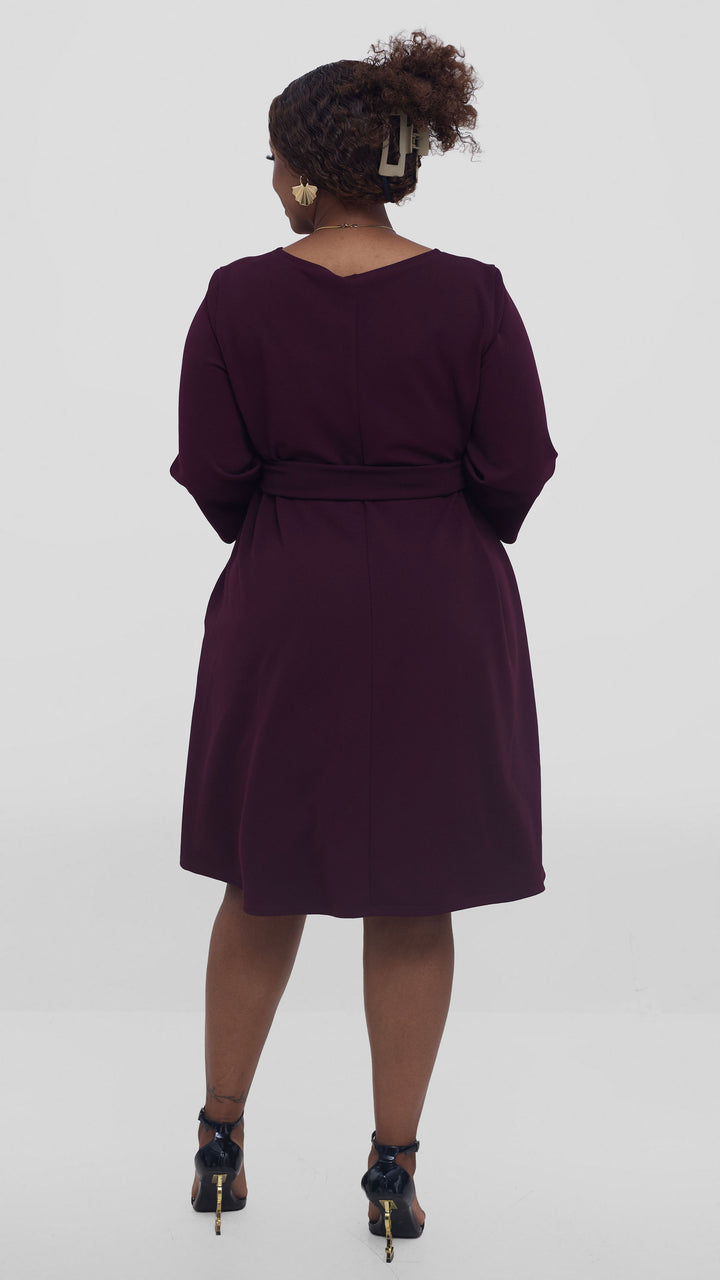 Vivo Imara 3/4 Sleeve Tent Dress In Ponte - Burgundy