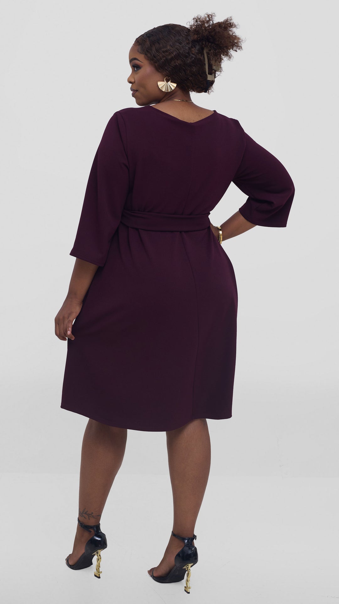 Vivo Imara 3/4 Sleeve Tent Dress In Ponte - Burgundy