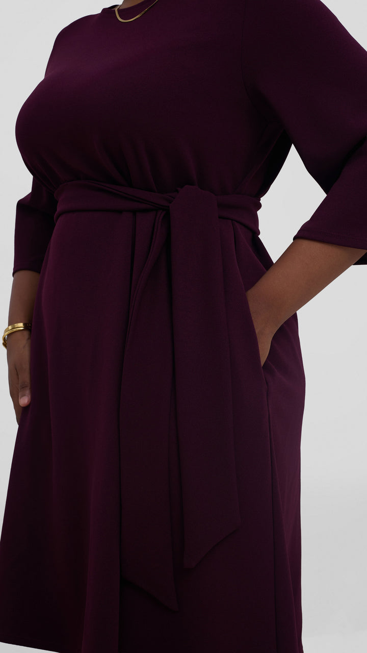 Vivo Imara 3/4 Sleeve Tent Dress In Ponte - Burgundy