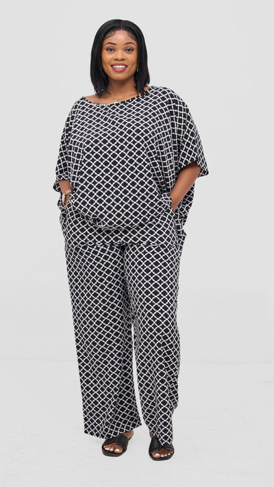 Vivo Maisha Top & Pant Set - Black / White Print - Shopzetu