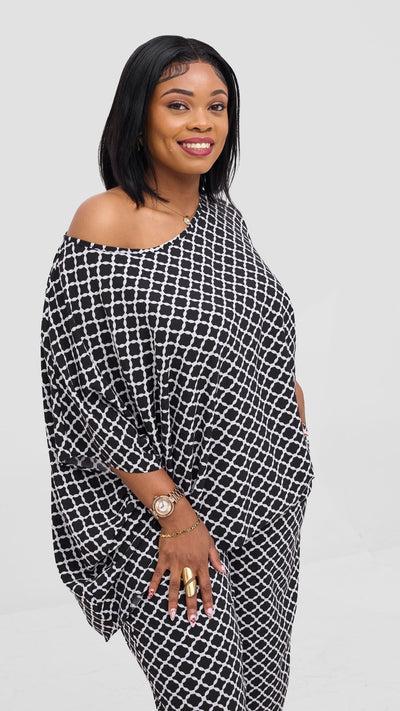 Vivo Maisha Top & Pant Set - Black / White Print - Shopzetu