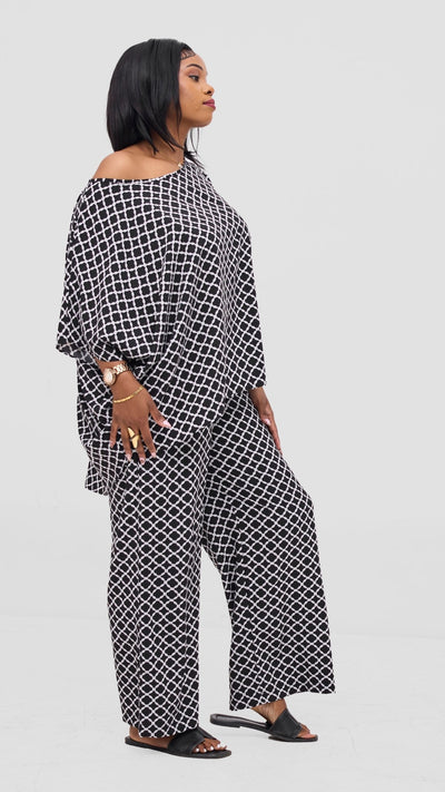 Vivo Maisha Top & Pant Set - Black / White Print - Shopzetu