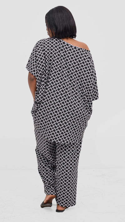 Vivo Maisha Top & Pant Set - Black / White Print - Shopzetu
