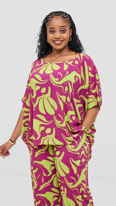 Vivo Maisha Top & Pant Set - Burgundy / Lime Print - Shopzetu