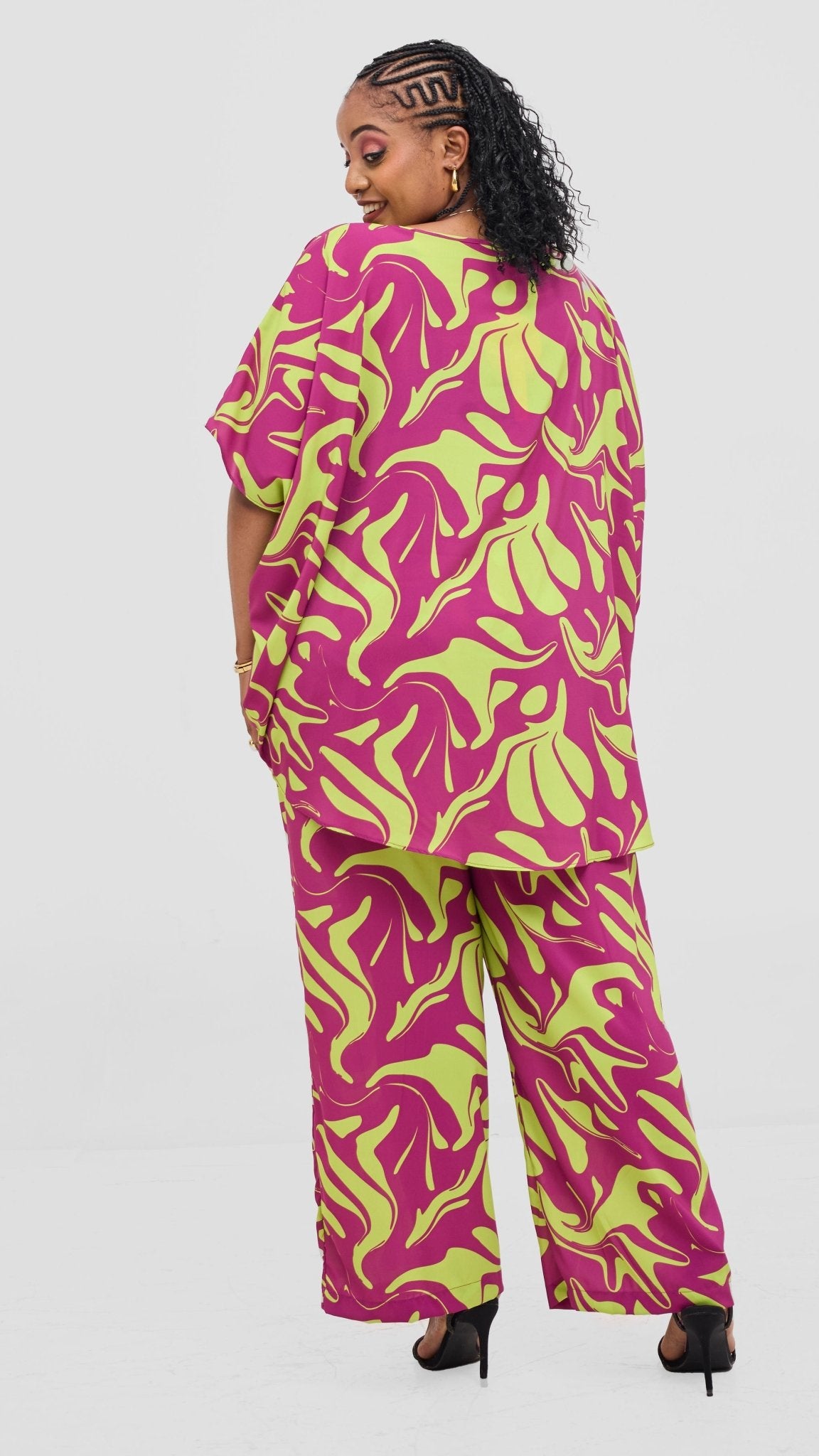 Vivo Maisha Top & Pant Set - Burgundy / Lime Print - Shopzetu