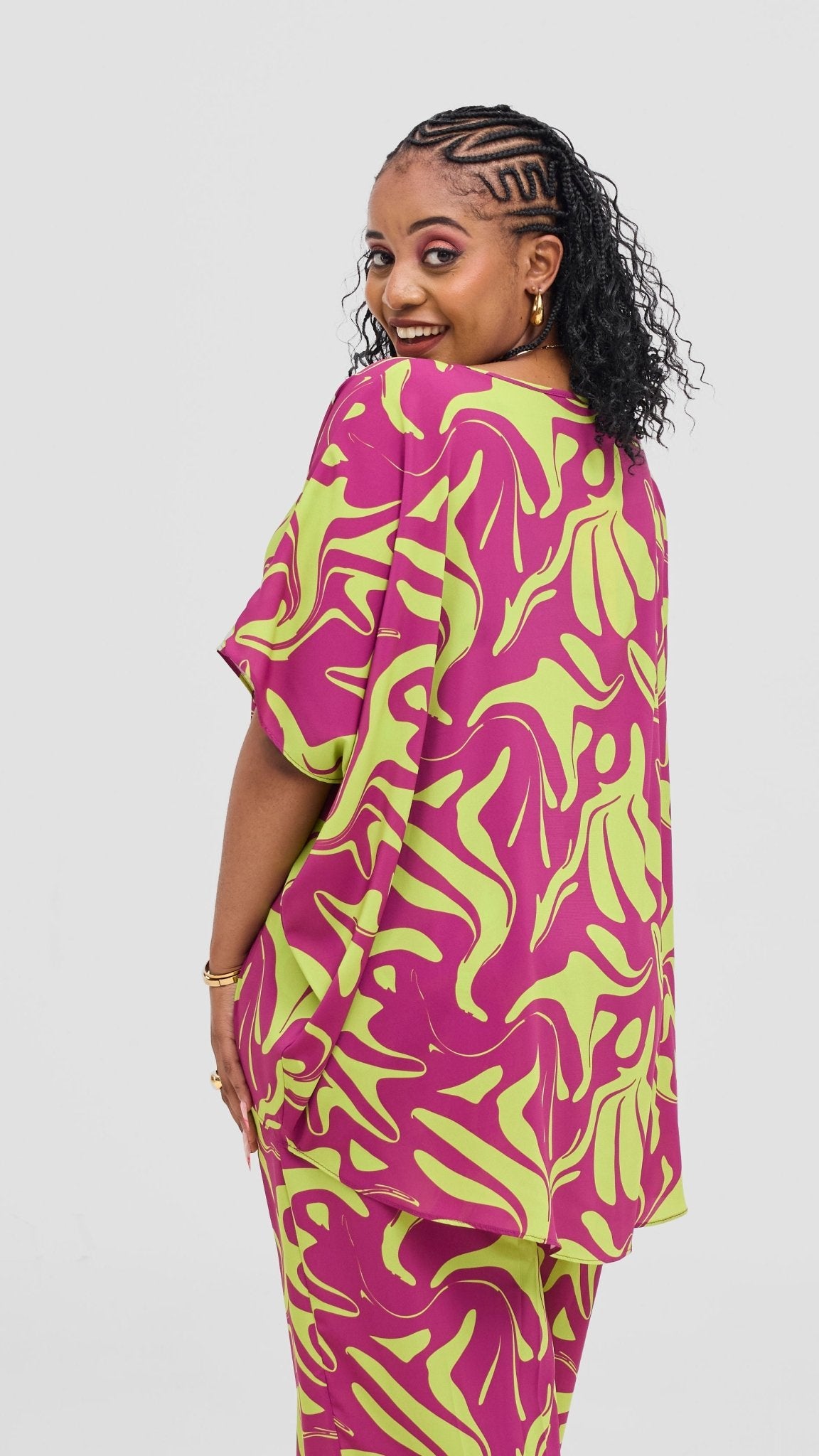 Vivo Maisha Top & Pant Set - Burgundy / Lime Print - Shopzetu