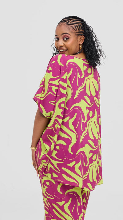 Vivo Maisha Top & Pant Set - Burgundy / Lime Print - Shopzetu