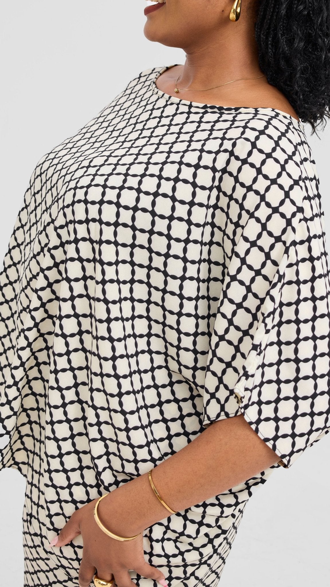 Vivo Maisha Top & Pant Set - Cream / Black Print - Shopzetu