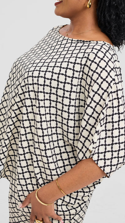Vivo Maisha Top & Pant Set - Cream / Black Print - Shopzetu