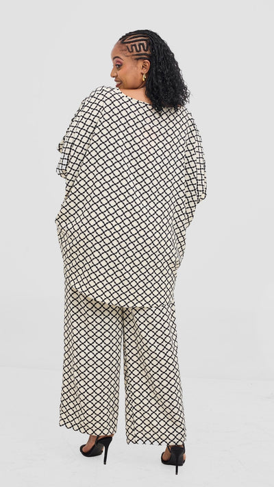 Vivo Maisha Top & Pant Set - Cream / Black Print - Shopzetu
