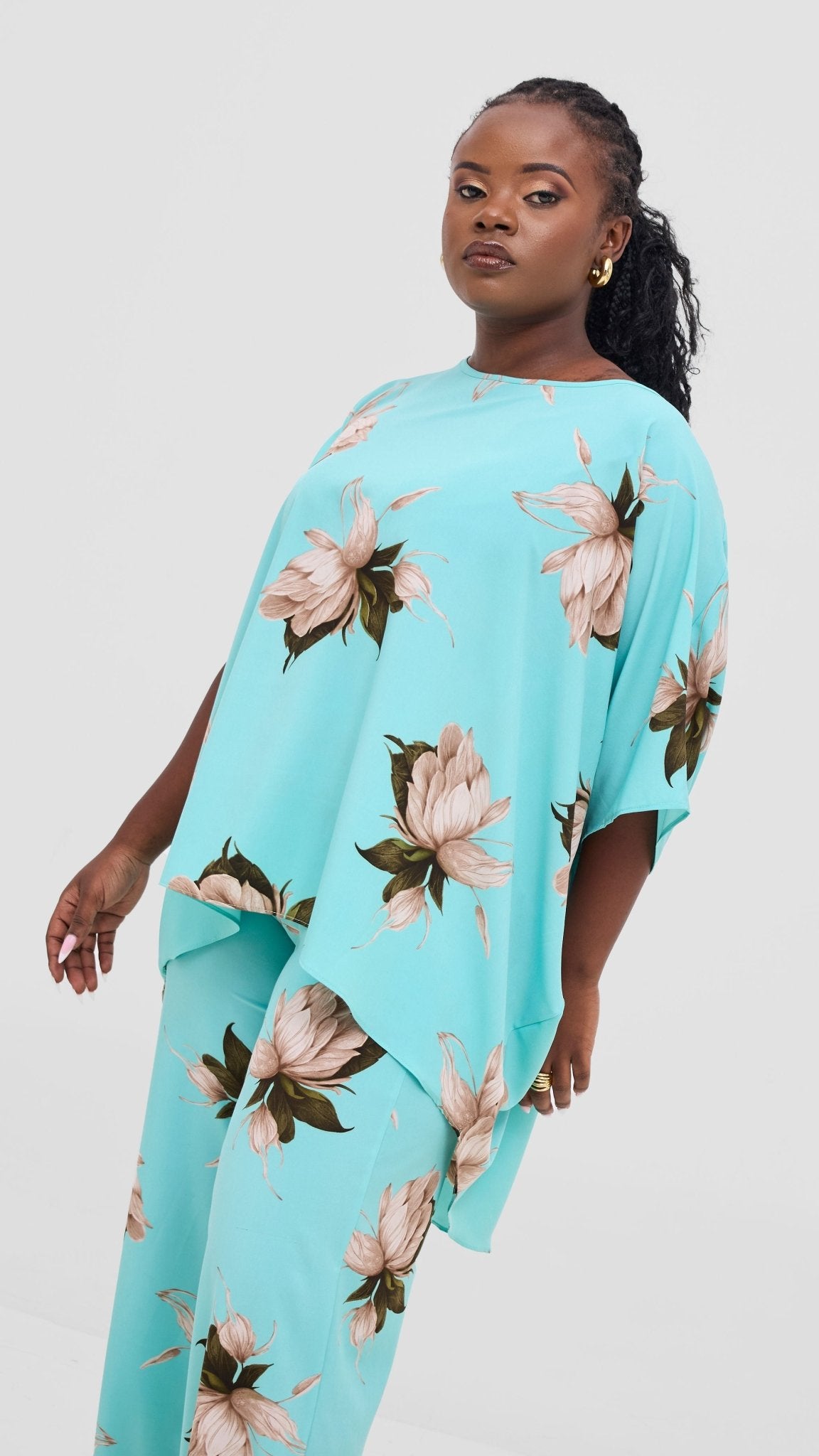 Vivo Maisha Straight Leg Pants - Mint / Black print - Shopzetu