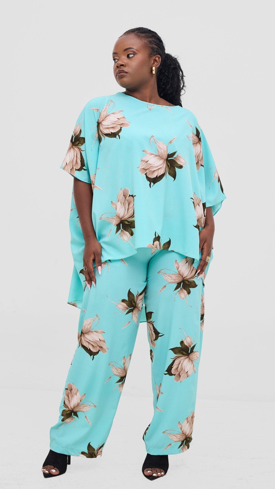 Vivo Maisha Straight Leg Pants - Mint / Black print - Shopzetu