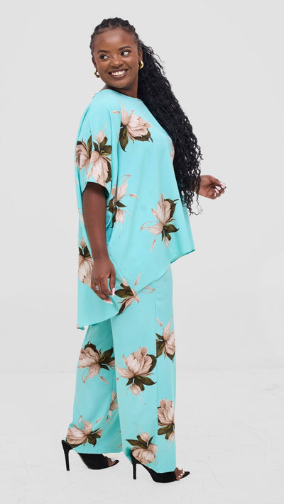 Vivo Maisha Straight Leg Pants - Mint / Black print - Shopzetu